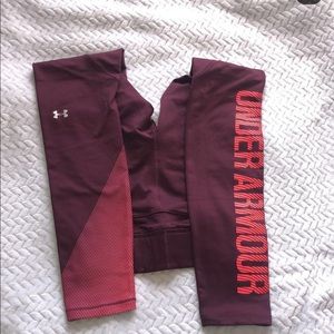 Maroon Under Armour leggings with orange details, XS/S, hardly worn
